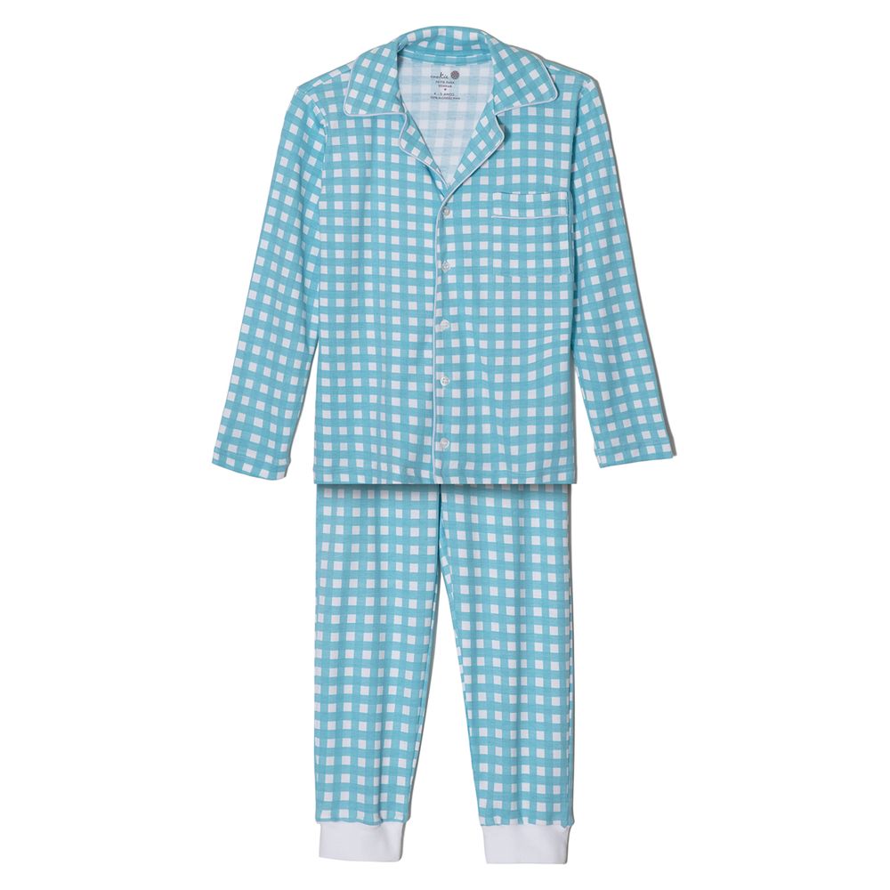 Pijama Infantil Algodão Pima Cartola Vichy Azul